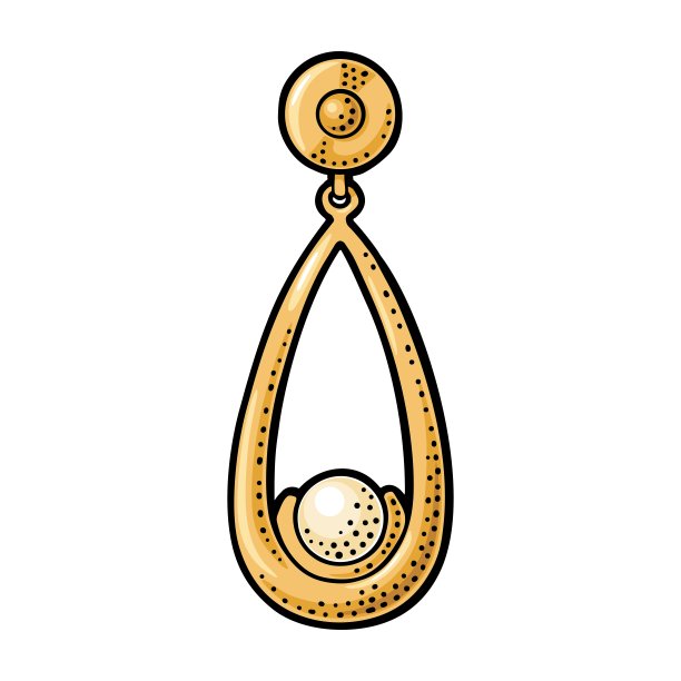 与珍珠耳环。复古颜色矢量雕刻插图图片下载