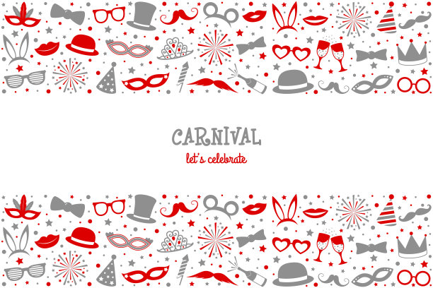嘉年华派对横幅在复古风格与有趣的图标和问候。向量。图片下载