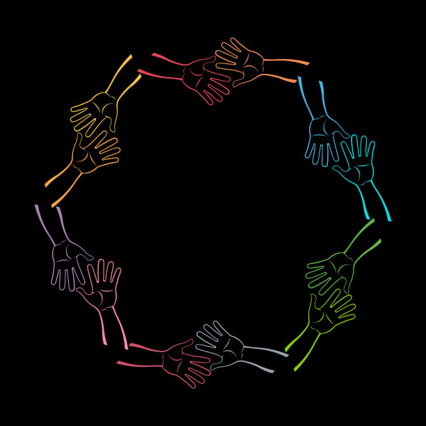 一组手在一起。矢量图图片下载