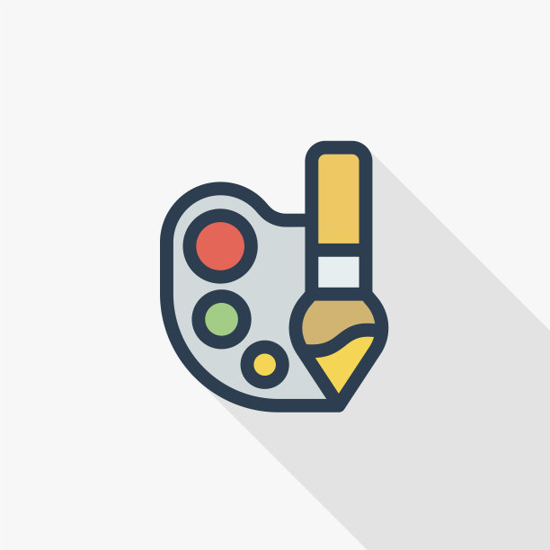 调色板和画笔细线平彩色图标。线性向量符号。彩色的长影子设计。图片下载