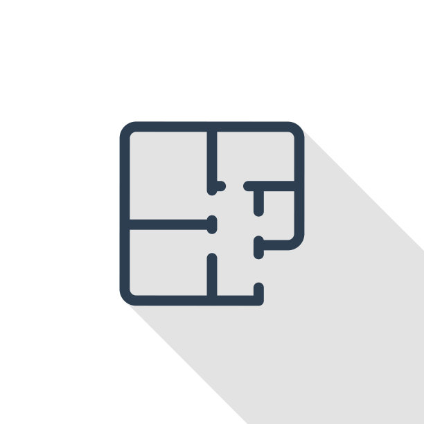 建筑图纸。公寓平面图细线平彩色图标。线性向量符号。彩色的长影子设计。图片下载