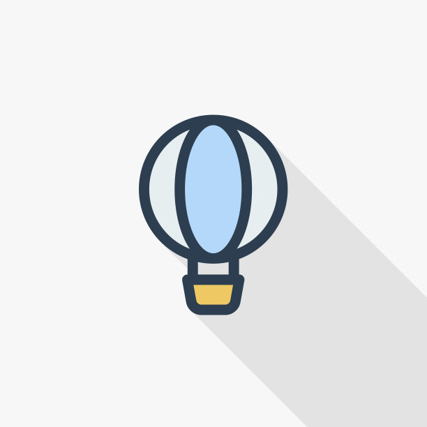 气球细线平彩色图标。线性向量符号。彩色的长影子设计。图片下载