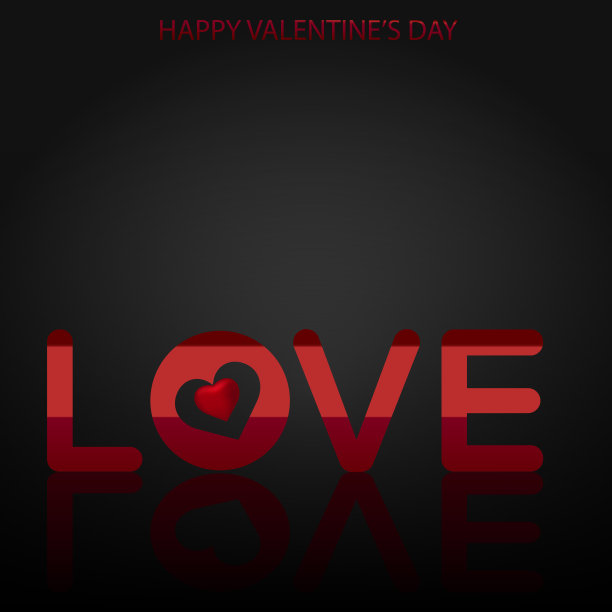 情人节贺卡与文字爱在黑色的背景和心。向量。图片下载