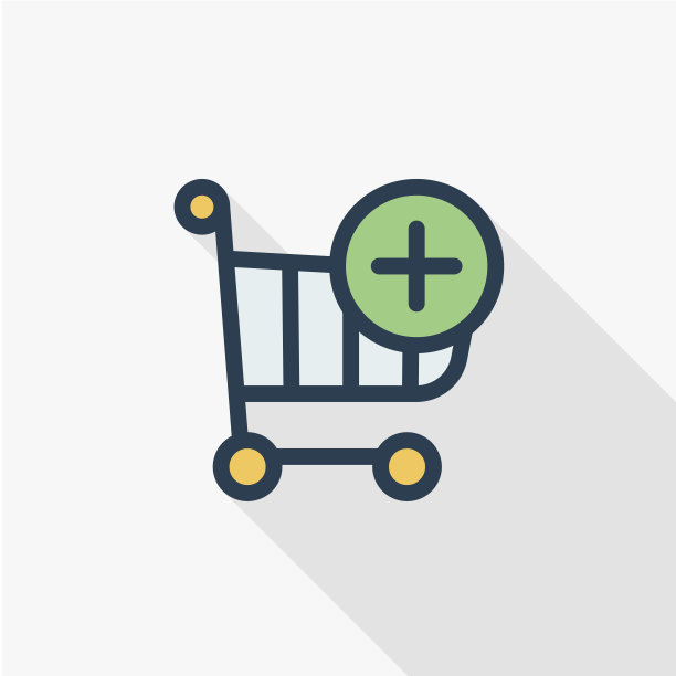 添加购物车加上细线平面颜色图标。线性向量符号。彩色的长影子设计。图片下载