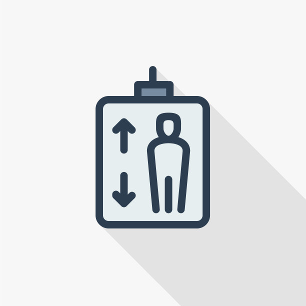 电梯。人符号与向上和向下箭头细线平彩色图标。线性向量象形图。彩色的长影子设计。图片下载