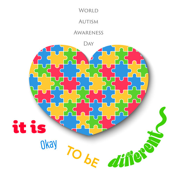 白色背景下的七巧板心孤独症日图片下载