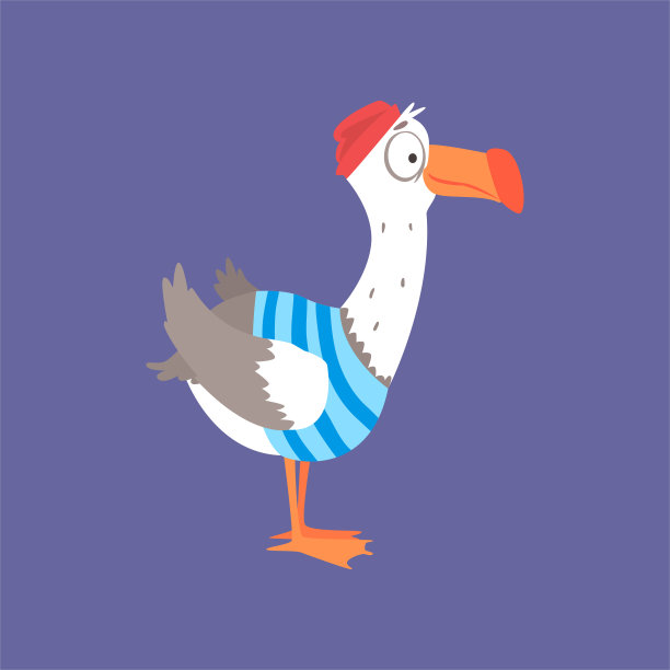 有趣的海鸥侧视图，可爱的漫画鸟人物卡通矢量插图图片下载