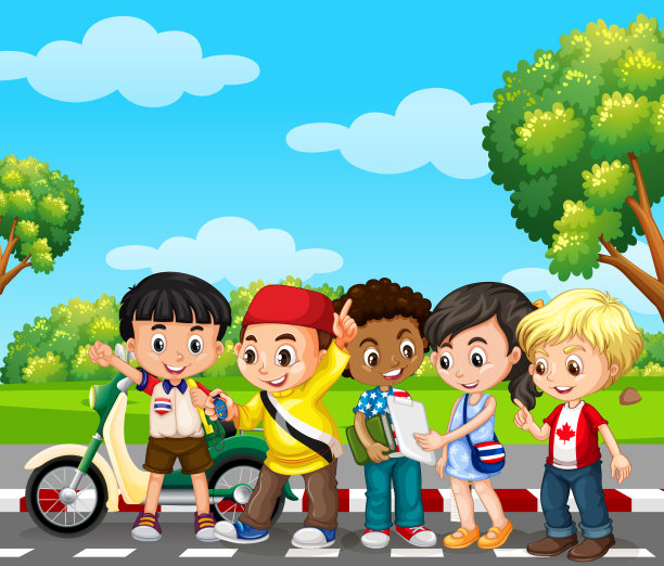 五个孩子在公园里图片下载