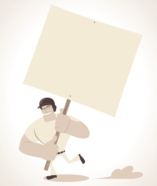 强壮的棒球运动员举着一个空白的标志在跑步图片下载