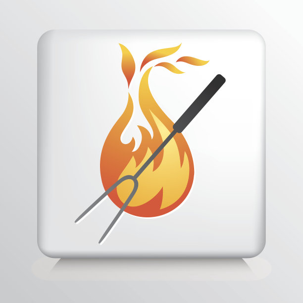 方形图标与橙色火焰和烧烤叉图片下载