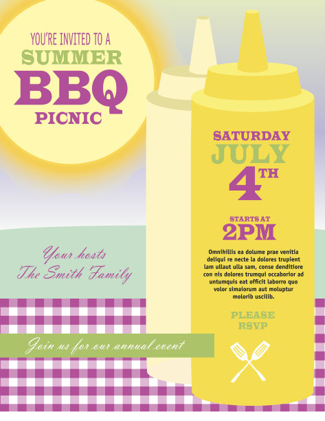 野餐烧烤派对粉红色和绿色邀请设计模板图片下载