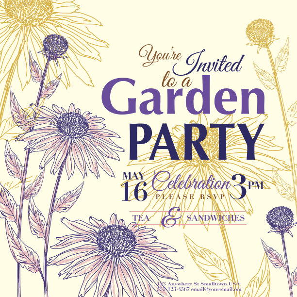 conflower Design Garden Party邀请函图片下载