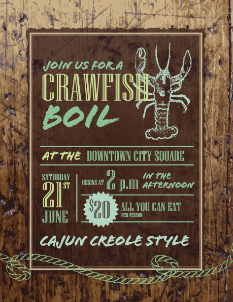 小龙虾在原木上煮邀请设计模板图片下载