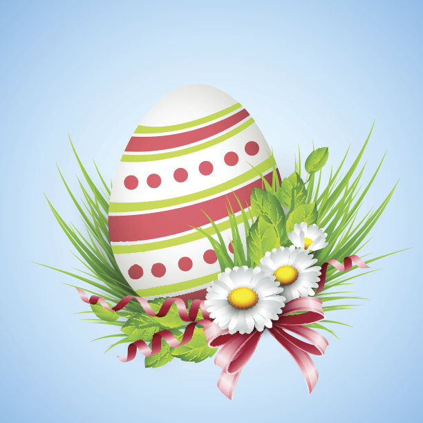 复活节彩蛋贺卡与春天的鲜花。矢量图图片下载