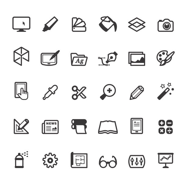 设计，艺术和工艺图标-线性风格图片下载