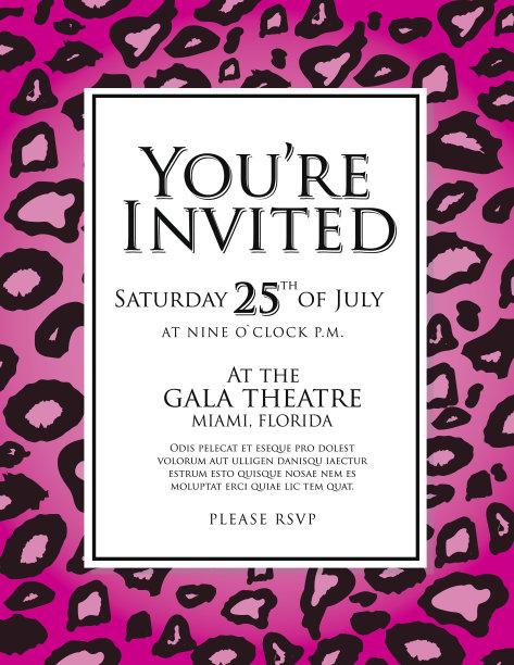 一般粉红豹皮动物印花邀请设计模板图片下载