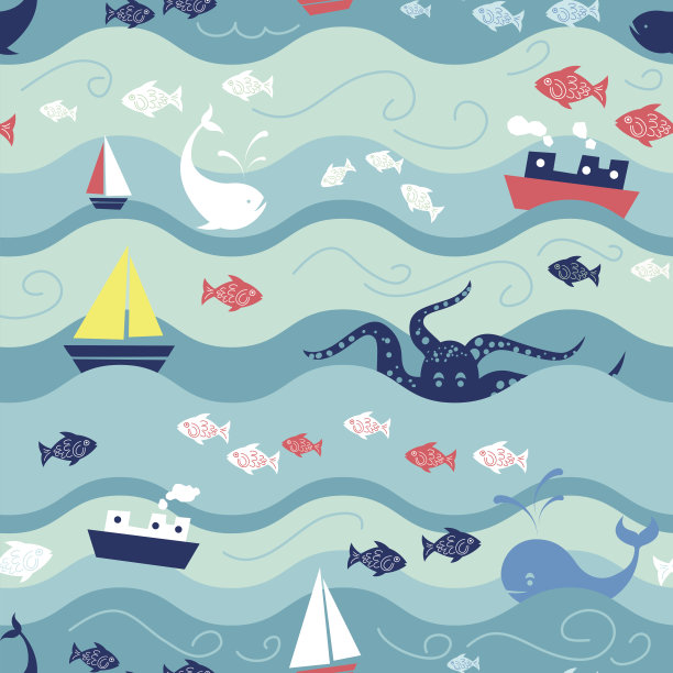儿童海洋生命无缝重复模式素材图片