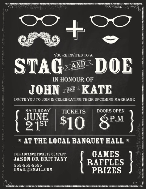 黑板主题stag和doe订婚派对邀请设计模板图片下载
