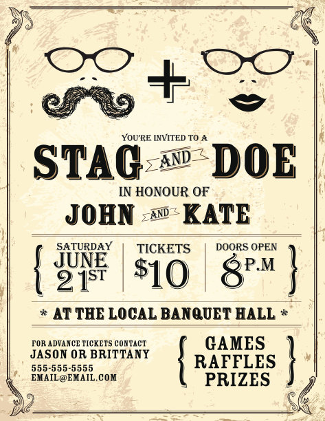 优雅的雄鹿和doe订婚派对邀请设计模板图片下载