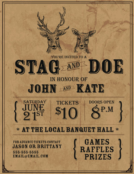 优雅的雄鹿和doe订婚派对邀请设计模板图片下载