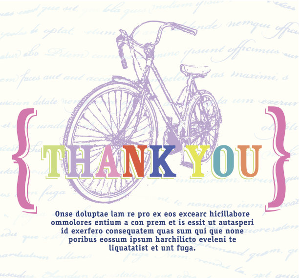 彩色复古自行车潮人谢谢你的贺卡模板图片下载