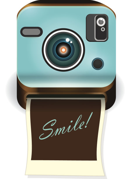 蓝色或青色复古即时相机与相纸图片下载