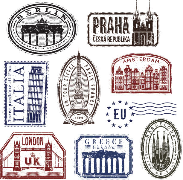 欧洲旅行橡皮图章图片下载