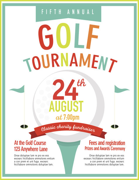 色彩鲜艳的高尔夫球邀请赛设计模板上的高尔夫果绿图片下载