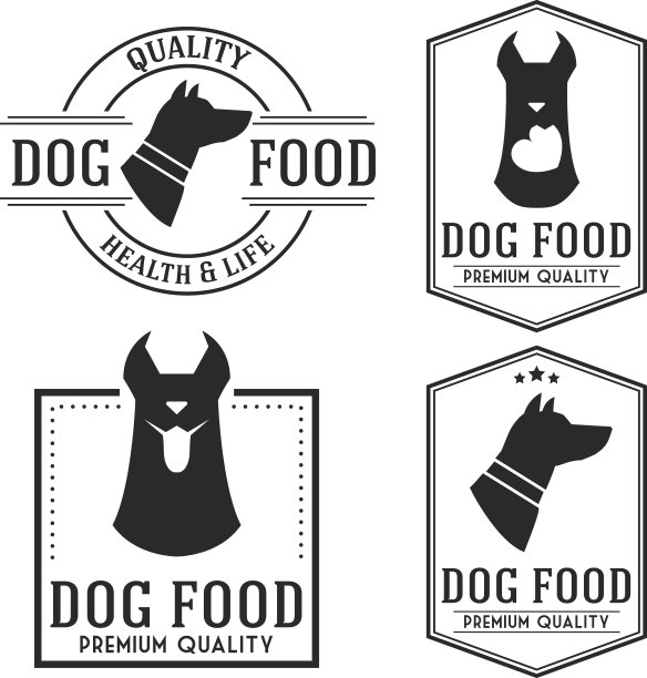 老式狗粮徽章和标志集。图片下载