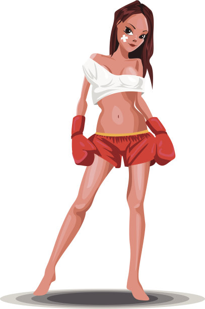向量漂亮的女人拳击手在红色的手套图片下载