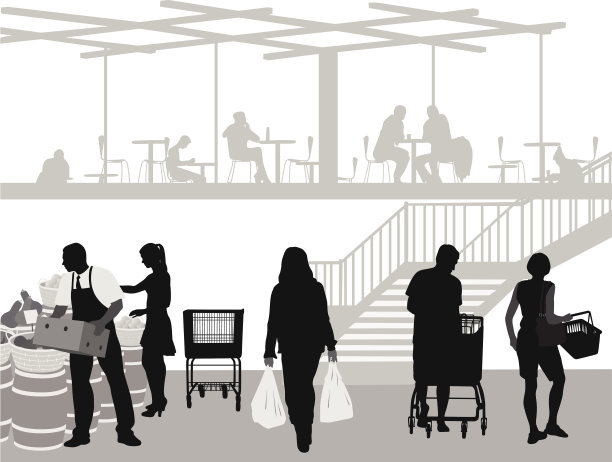 一家人坐在购物车里图片下载