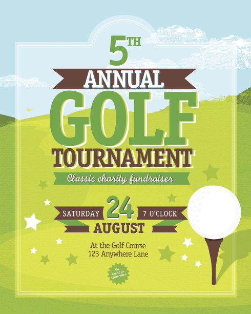 高尔夫球邀请赛设计模板上的高尔夫绿背景图片下载