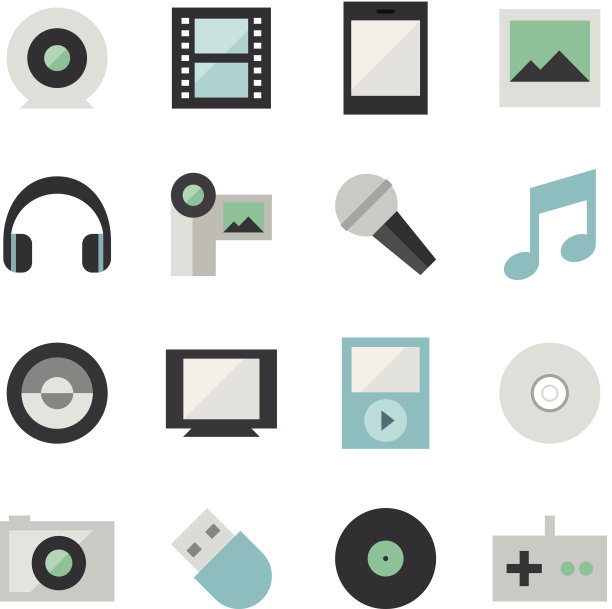 平面多媒体图标集图片下载