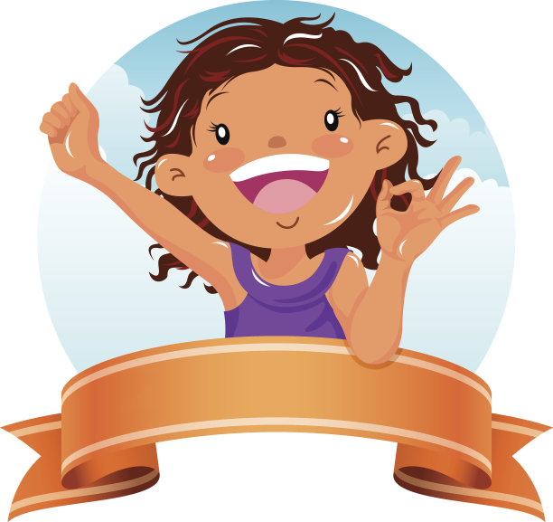 小女孩用缎带横幅做着OK的手势图片下载