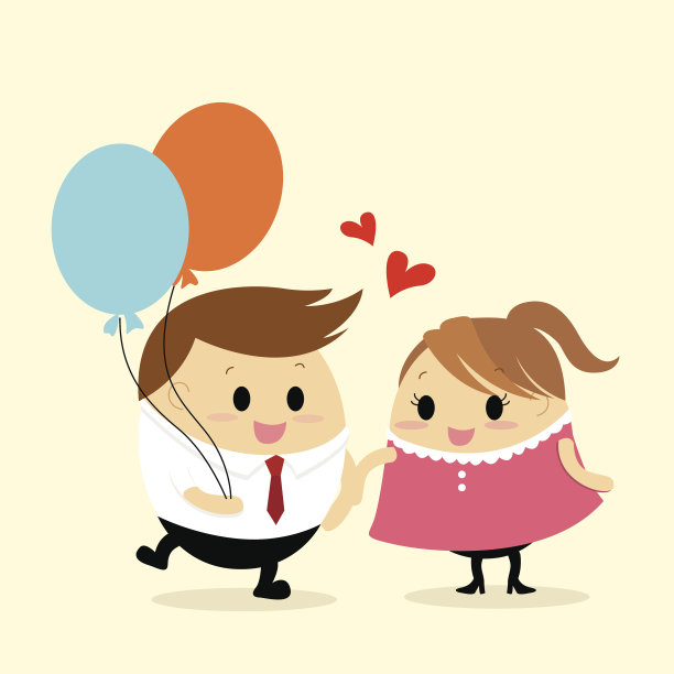 在约会的时候，一个商人和他的爱人手牵着气球图片下载
