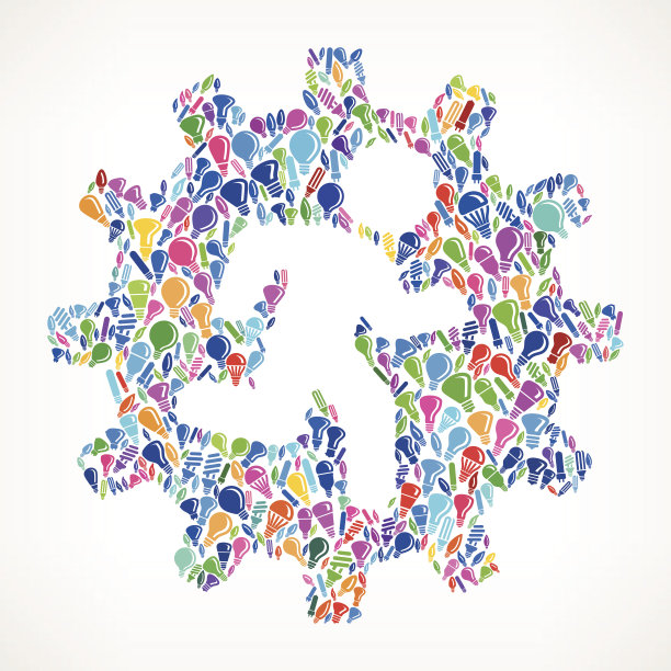 人在齿轮在矢量灯泡图案背景图片下载