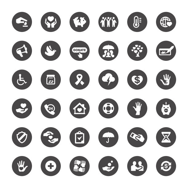 慈善、筹款和医疗保健相关的矢量图标图片下载