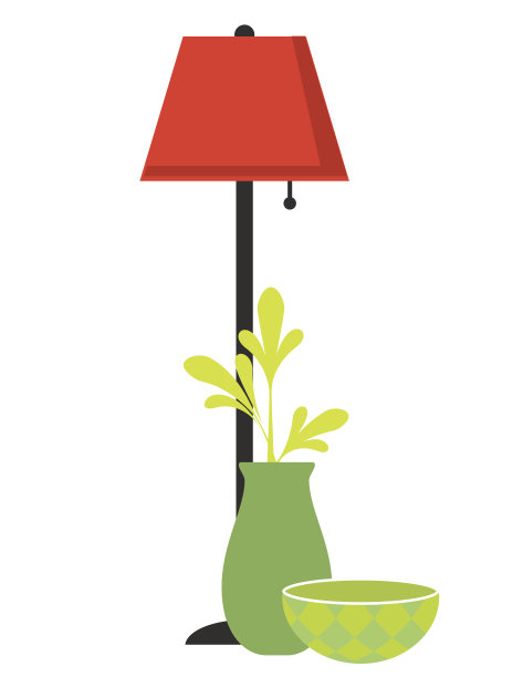 带花瓶的落地灯。家居用品图片下载