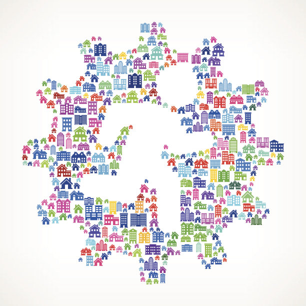 齿轮和人在房子和房地产图标模式图片下载