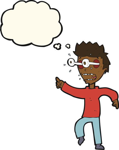 眼睛突出的卡通男人与思想泡泡图片下载