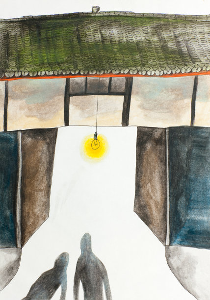 两个人晚上回家的插图。图片下载