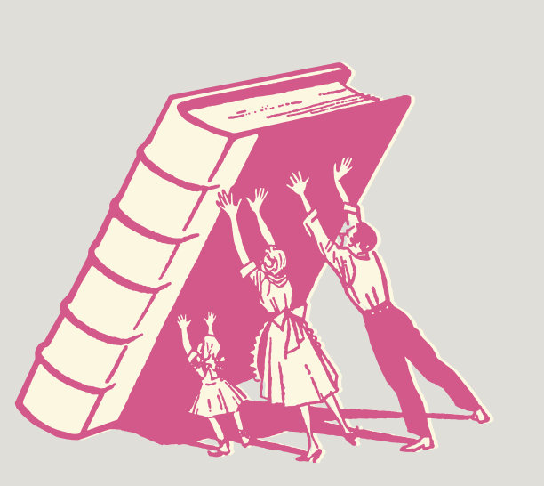 三口之家推着一本大书图片下载