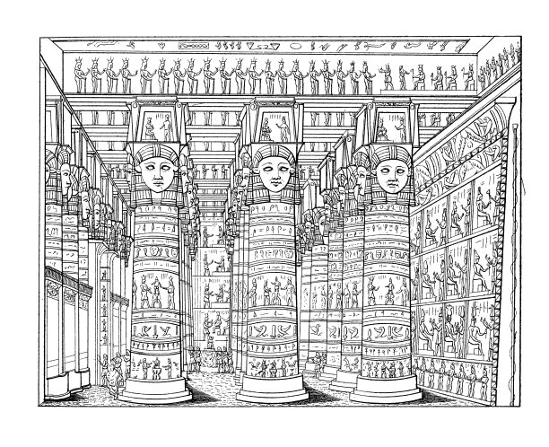 埃及丹德拉的哈索尔神庙入口|古建筑插图图片下载