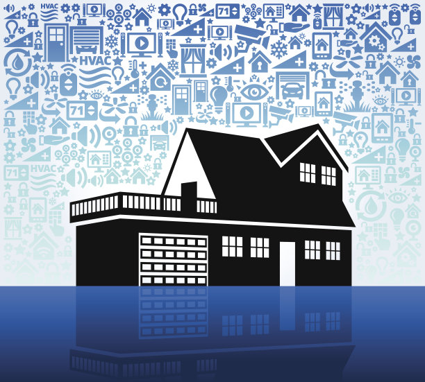 房子与车库的家庭自动化和安全矢量背景图片下载