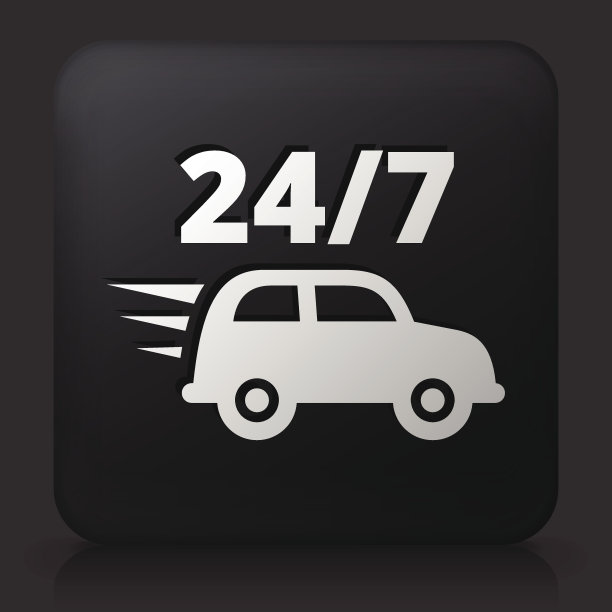 黑色方形按钮，24/7汽车服务图标图片下载