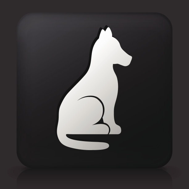 黑色方形按钮与狗坐在图标图片下载