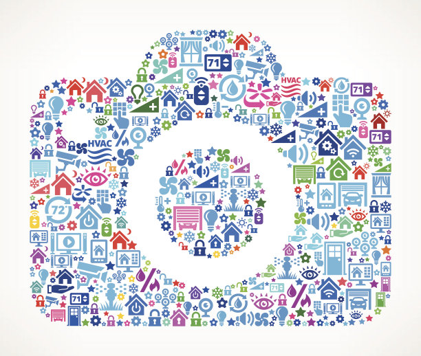 家庭自动化与安全矢量背景上的数码相机图片下载