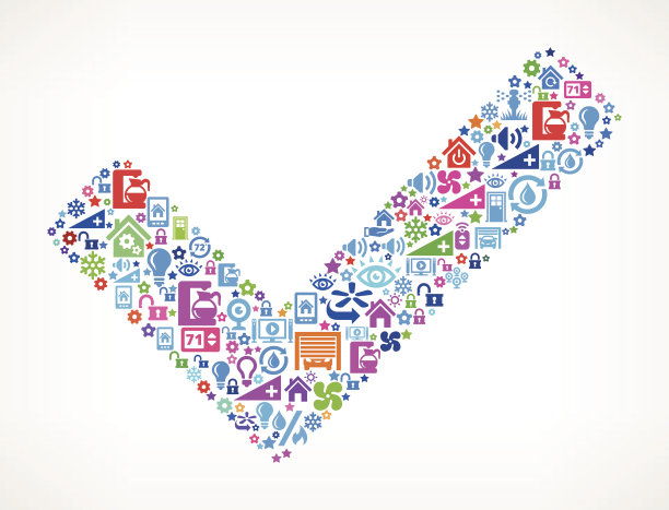 家庭自动化和安全矢量背景上的检查标记图片下载