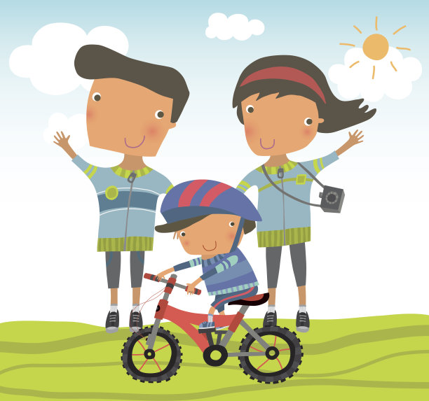家人骑自行车每天素材图片