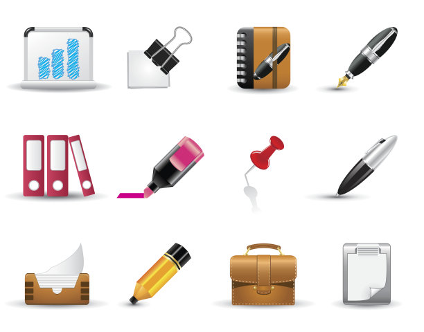平滑丝绸图标集:办公用品图片下载